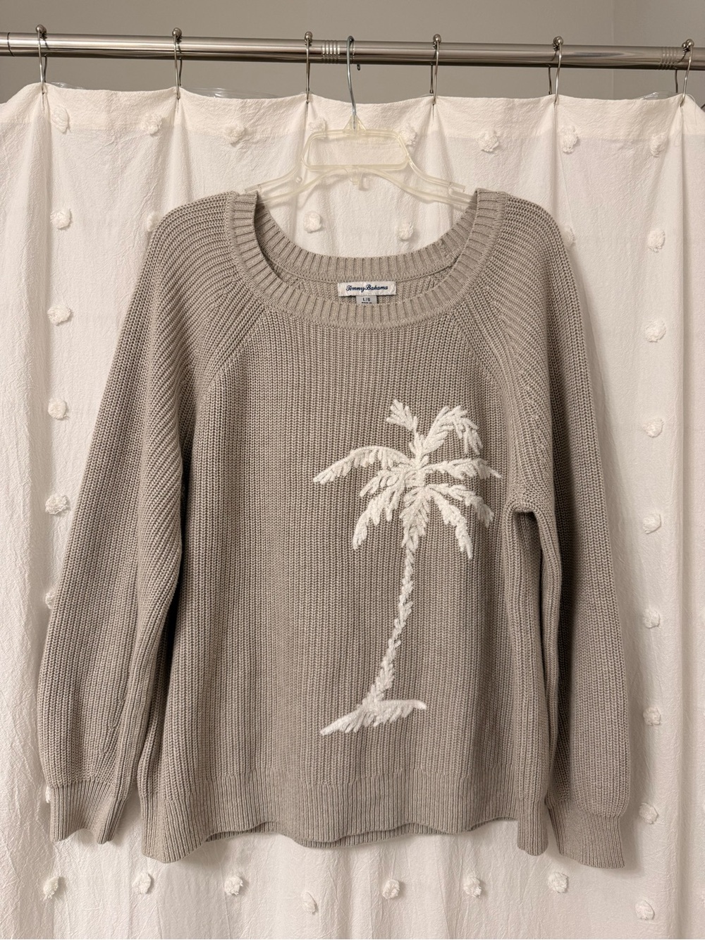 Tommy Bahama Taupe Crewneck Sweater with White Palm Tree